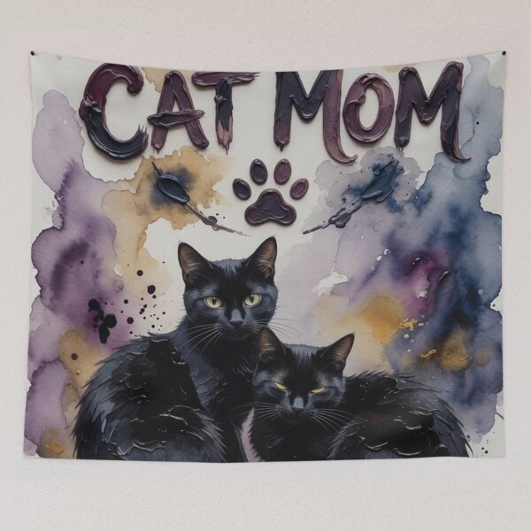 Item preview, Certified Cat Mom Black Cats Watercolor Art designed and sold by Pioneer Spirit Market.