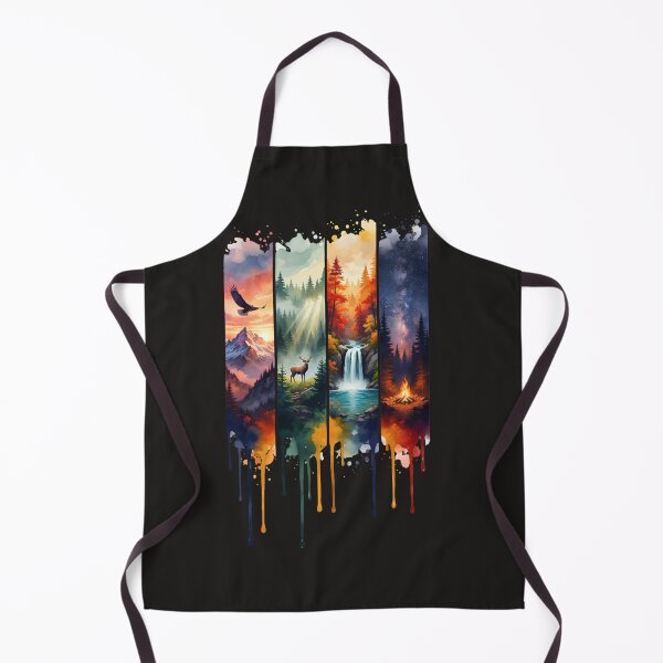 Item preview, Four Seasons Nature Watercolor Panel Art – Eagle Mountain Deer Forest Waterfall Campfire Wilderness Tee designed and sold by QuirkyCloud Designs.