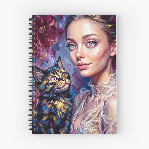 Item preview, Impasto Painting - Painterly Portrait Woman with Cat - Wall Art Decor designed and sold by QQQueen.