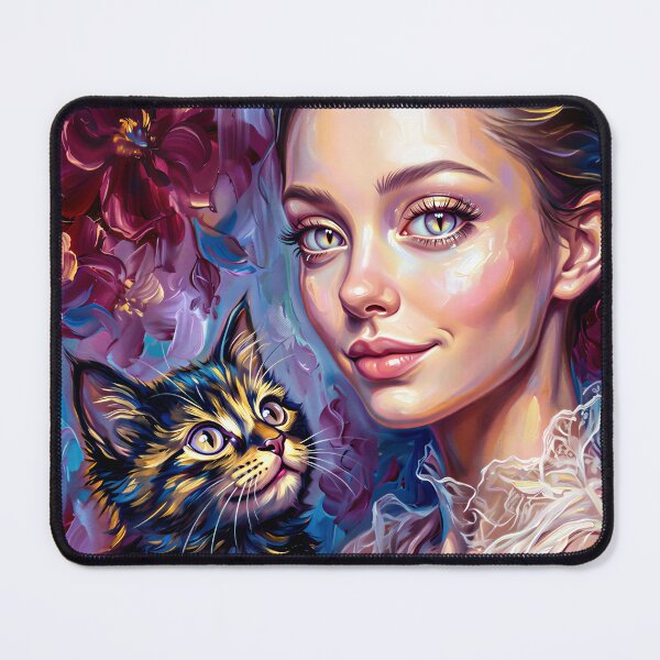 Item preview, Impasto Painting - Painterly Portrait Woman with Cat - Wall Art Decor designed and sold by QQQueen.