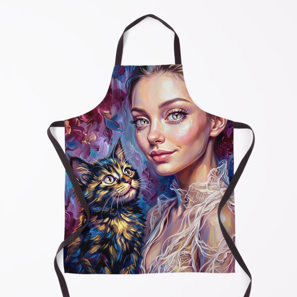 Item preview, Impasto Painting - Painterly Portrait Woman with Cat - Wall Art Decor designed and sold by QQQueen.