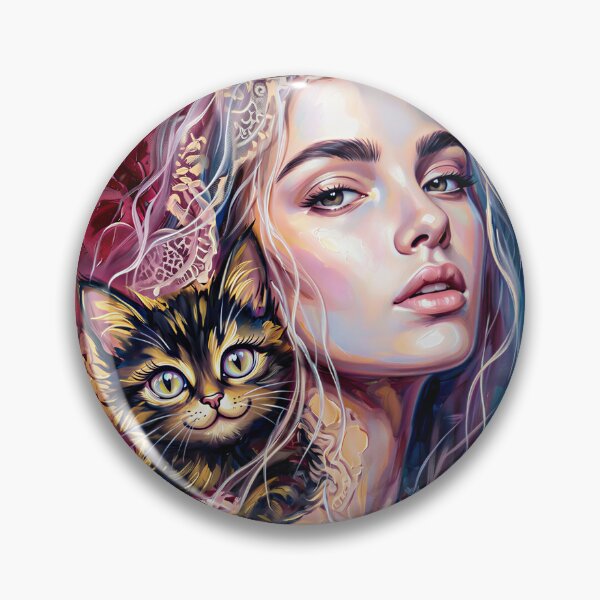 Item preview, Painterly Woman Portrait with Cat – Textured Oil Painting Wall Art designed and sold by QQQueen.
