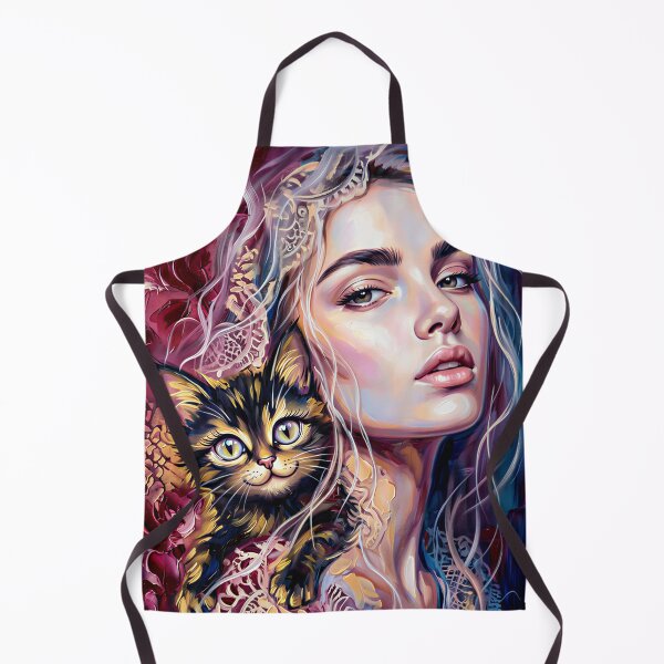 Item preview, Painterly Woman Portrait with Cat – Textured Oil Painting Wall Art designed and sold by QQQueen.