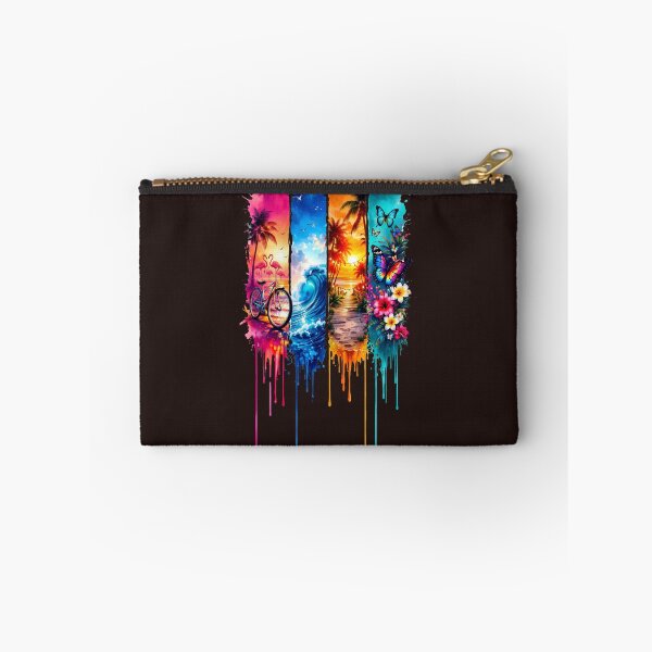 Item preview, Tropical Summer Watercolor Panel Art – Flamingo Beach Bicycle Ocean Wave Sunset Boardwalk Butterfly Flowers Tee designed and sold by QuirkyCloud Designs.