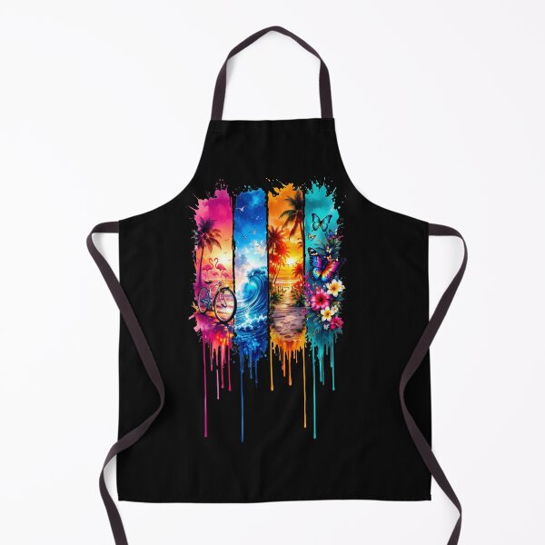 Item preview, Tropical Summer Watercolor Panel Art – Flamingo Beach Bicycle Ocean Wave Sunset Boardwalk Butterfly Flowers Tee designed and sold by QuirkyCloud Designs.