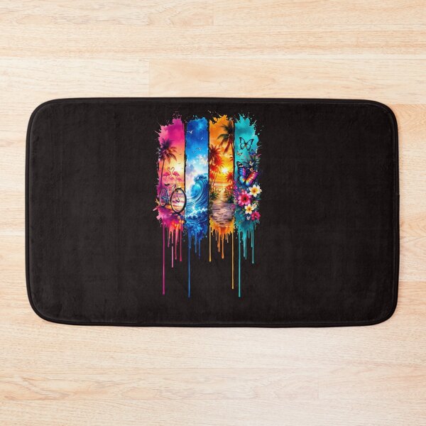 Item preview, Tropical Summer Watercolor Panel Art – Flamingo Beach Bicycle Ocean Wave Sunset Boardwalk Butterfly Flowers Tee designed and sold by QuirkyCloud Designs.