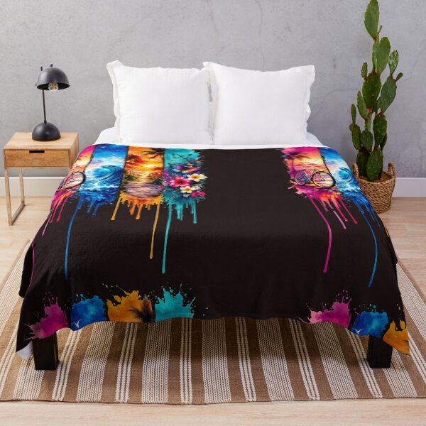 Item preview, Tropical Summer Watercolor Panel Art – Flamingo Beach Bicycle Ocean Wave Sunset Boardwalk Butterfly Flowers Tee designed and sold by QuirkyCloud Designs.
