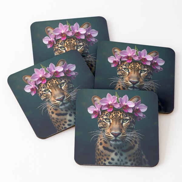 Item preview, Jaguar with Tropical Flower Crown Art designed and sold by Luna-Flow.