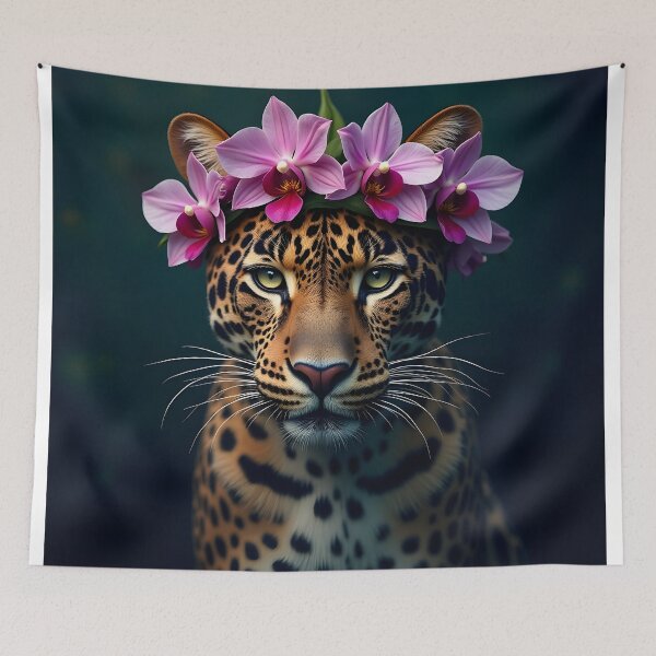 Item preview, Jaguar with Tropical Flower Crown Art designed and sold by Luna-Flow.