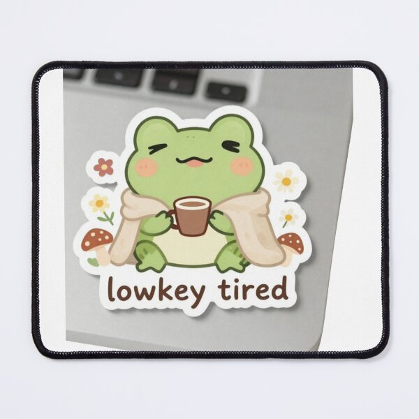 Item preview, Lowkey Tired Frog Sticker- Cute Kawaii Frog with Coffee designed and sold by Cozy Chaos Studio Co.