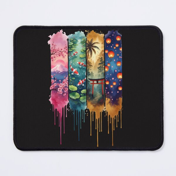 Item preview, Japanese Watercolor Panel Art – Mount Fuji Cherry Blossom Koi Pond Torii Gate Lantern Festival Tee designed and sold by QuirkyCloud Designs.