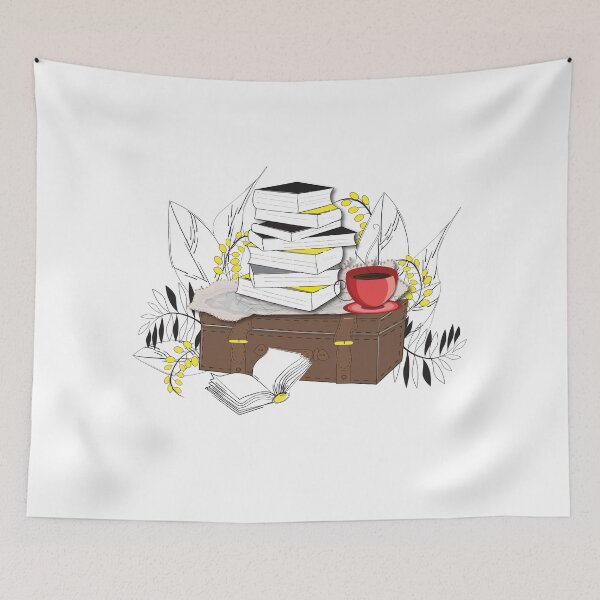 Item preview, Cozy Book Stack with Autumn Leaves and Coffee designed and sold by TatinkaArtskill.