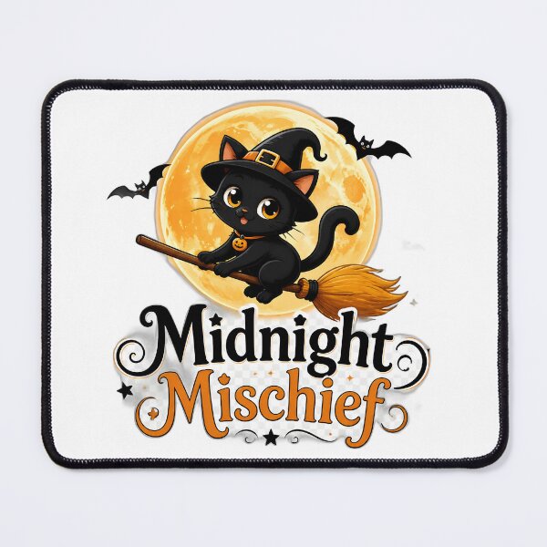 Item preview, Midnight Mischief – Cute Black Cat Witch on Broom | Kawaii Halloween T-Shirt Design designed and sold by ColorClouds.