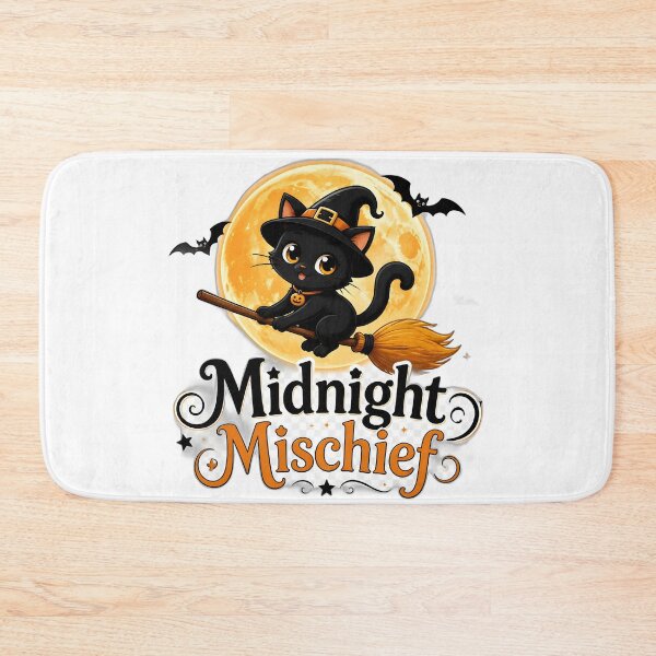 Item preview, Midnight Mischief – Cute Black Cat Witch on Broom | Kawaii Halloween T-Shirt Design designed and sold by ColorClouds.