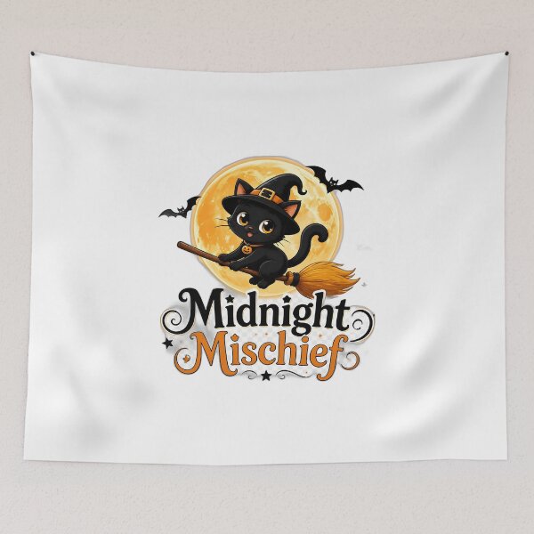 Item preview, Midnight Mischief – Cute Black Cat Witch on Broom | Kawaii Halloween T-Shirt Design designed and sold by ColorClouds.