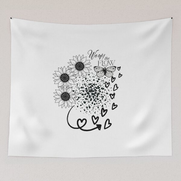 Item preview, Go with the flow, clean and trendy Boho, sunflower and heart graphic with the quote “Wow! The Flow” for essential T-shirts, and other apparel designed and sold by MKTreasures.