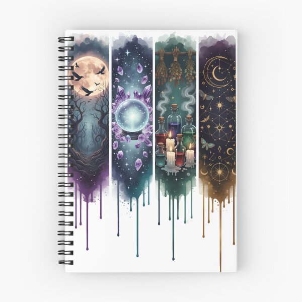 Item preview, Witchy Watercolor Panel Art – Full Moon Ravens Crystal Ball Potion Bottles Dried Herbs Celestial Constellation Tee designed and sold by QuirkyCloud Designs.