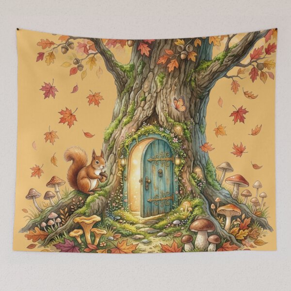 Item preview, Autumn Fairy Door Watercolor Cottagecore Art designed and sold by CalmCapy Co.