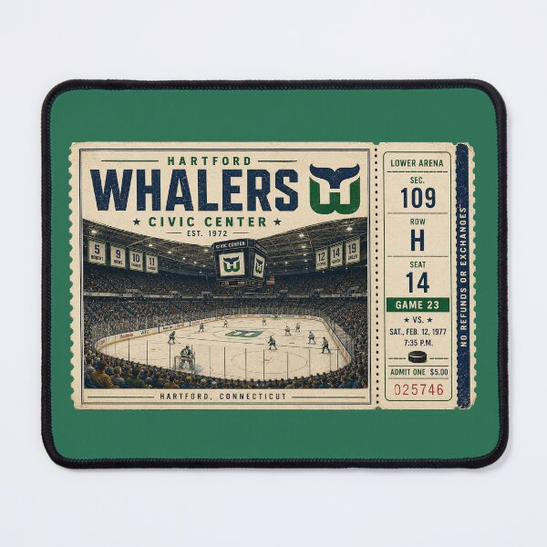 Artikelvorschau, Vintage-Hockeyticket der Hartford Whalers, Retro-Arena-Kunst im Civic Center, NHL-Nostalgie in Connecticut entworfen und verkauft von GhostDawgs.