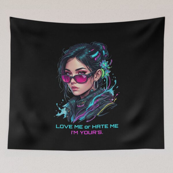 Item preview, Cyberpunk Neon Girl Streetwear Design: Love Me Or Hate Me. designed and sold by Global-Command.
