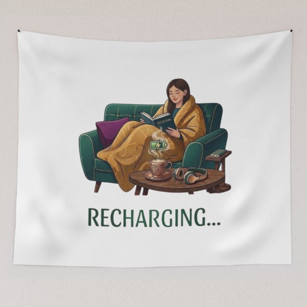Item preview, Recharging Introvert Girl Reading Book on Sofa designed and sold by Northern Glow Art.