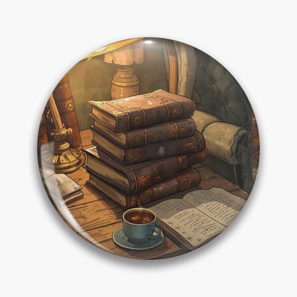 Item preview, Cozy Vintage Reading Nook with Antique Books and Warm Lamp designed and sold by Evergreen Horizon Works.