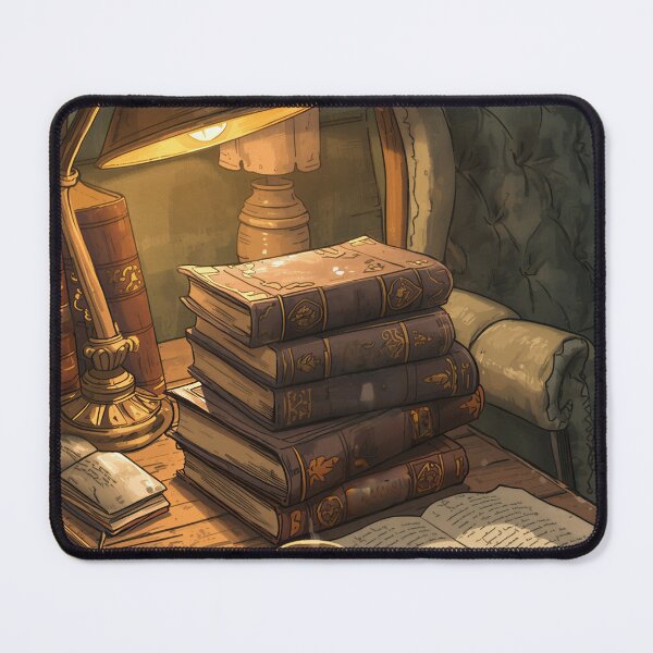 Item preview, Cozy Vintage Reading Nook with Antique Books and Warm Lamp designed and sold by Evergreen Horizon Works.