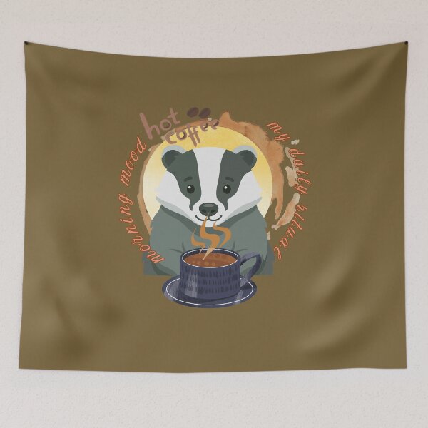 Item preview, Morning Mood Badger - Hot Coffee & My Daily Ritual Cozy Aesthetic. designed and sold by LunaPrintCo.