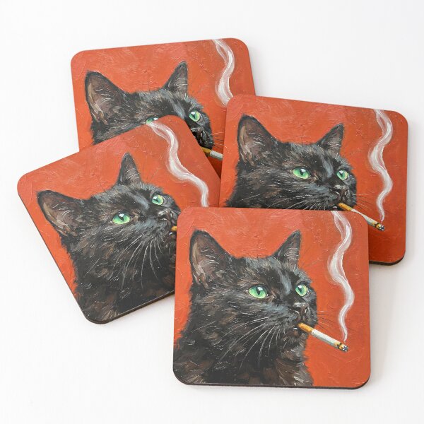 Item preview, Cool Black Cat Smoking Cigarette Impasto Oil Painting designed and sold by FaizArtShop.