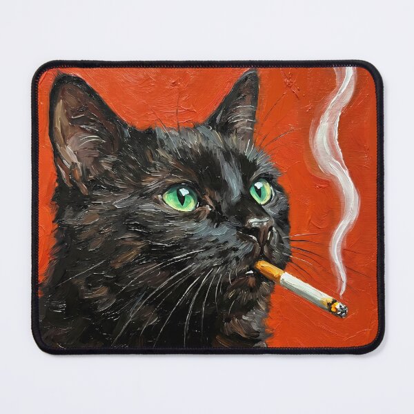 Item preview, Cool Black Cat Smoking Cigarette Impasto Oil Painting designed and sold by FaizArtShop.