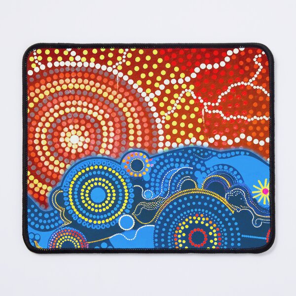Item preview, Aboriginal Dot Painting Bedding Set Ocean And Sun Blue Red designed and sold by AboriginalartVI.