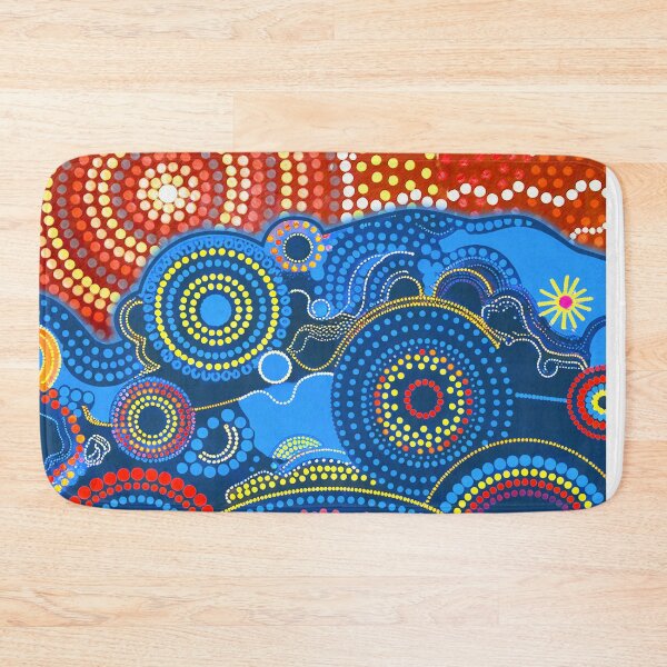 Item preview, Aboriginal Dot Painting Bedding Set Ocean And Sun Blue Red designed and sold by AboriginalartVI.