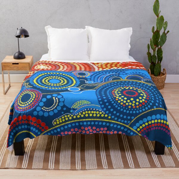 Item preview, Aboriginal Dot Painting Bedding Set Ocean And Sun Blue Red designed and sold by AboriginalartVI.