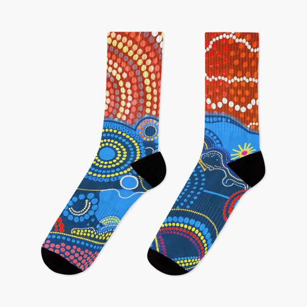 Item preview, Aboriginal Dot Painting Bedding Set Ocean And Sun Blue Red designed and sold by AboriginalartVI.