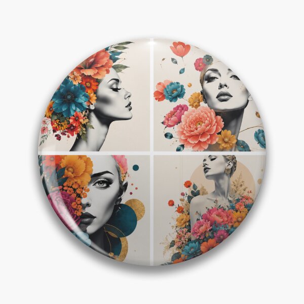 Item preview, Floral Woman Collage Black and White Colorful Flowers Wall Art Print designed and sold by Leogasup.