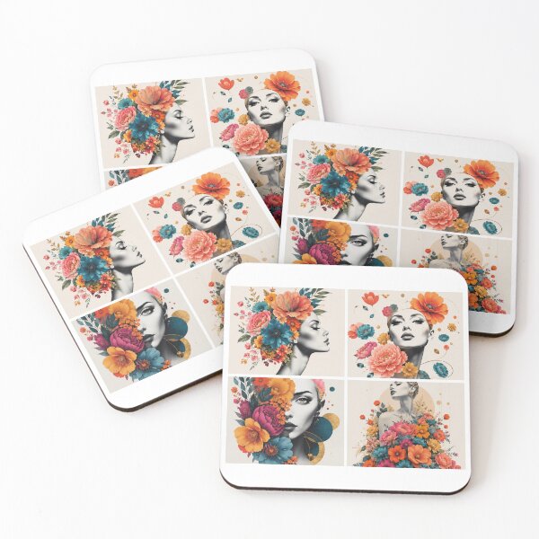 Item preview, Floral Woman Collage Black and White Colorful Flowers Wall Art Print designed and sold by Leogasup.