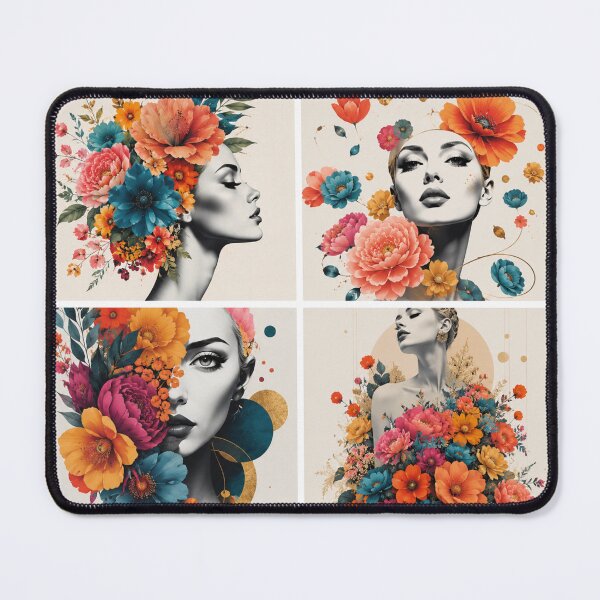 Item preview, Floral Woman Collage Black and White Colorful Flowers Wall Art Print designed and sold by Leogasup.