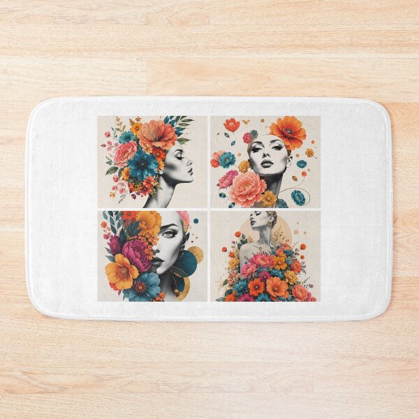 Item preview, Floral Woman Collage Black and White Colorful Flowers Wall Art Print designed and sold by Leogasup.
