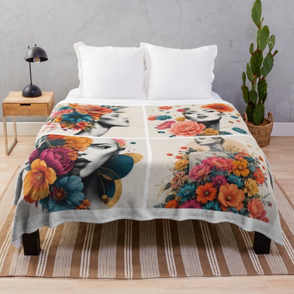 Item preview, Floral Woman Collage Black and White Colorful Flowers Wall Art Print designed and sold by Leogasup.