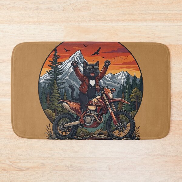 Item preview, Happy Adventure Cat on Dirt Bike – Funny Motocross Mountain Rider Design designed and sold by BlackCat Vibe.