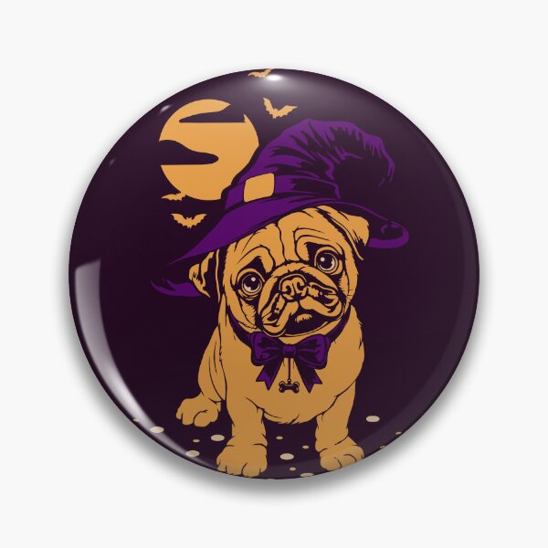 Item preview, Halloween Witch Pug – Moonlit Bat Pup with Velvet Bow and Bone Charm designed and sold by Rot & Bloom.