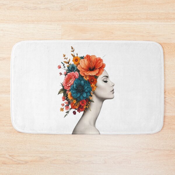 Item preview, Floral Woman Profile Black and White Colorful Flower Crown Wall Art designed and sold by Leogasup.