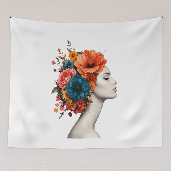 Item preview, Floral Woman Profile Black and White Colorful Flower Crown Wall Art designed and sold by Leogasup.