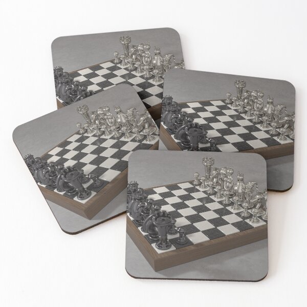 Item preview, 3D Chess Set, Black and Silver Metal – Mascot Design Pieces, Marble and Wood Chessboard designed and sold by Keltoi-art.