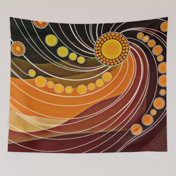 Item preview, Aboriginal Dot Painting Bedding Set Meeting Place Red Dark Brown designed and sold by AboriginalartVI.