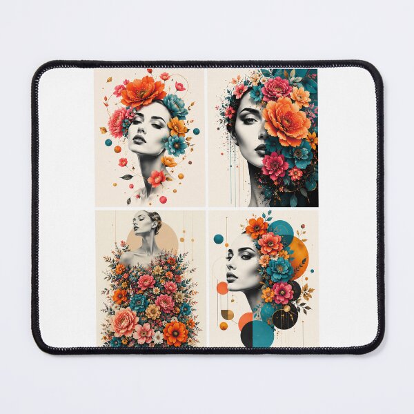Item preview, Floral Woman Four Panel Collage Colorful Flowers Boho Wall Art designed and sold by Leogasup.