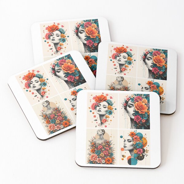 Item preview, Floral Woman Four Panel Collage Colorful Flowers Boho Wall Art designed and sold by Leogasup.