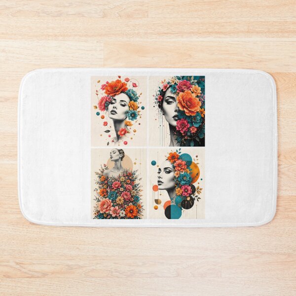 Artikelvorschau, Floral Woman Four Panel Collage Colorful Flowers Boho Wall Art entworfen und verkauft von Leogasup.