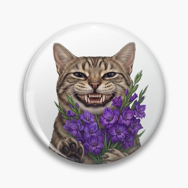 Item preview, Funny Smiling Cat with Purple Flowers – Cute Creepy Cat Lover Gift Design designed and sold by BlackCat Vibe.