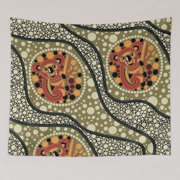 Item preview, Aboriginal Dot Painting Bedding Set Koala Olive Green designed and sold by AboriginalartVI.